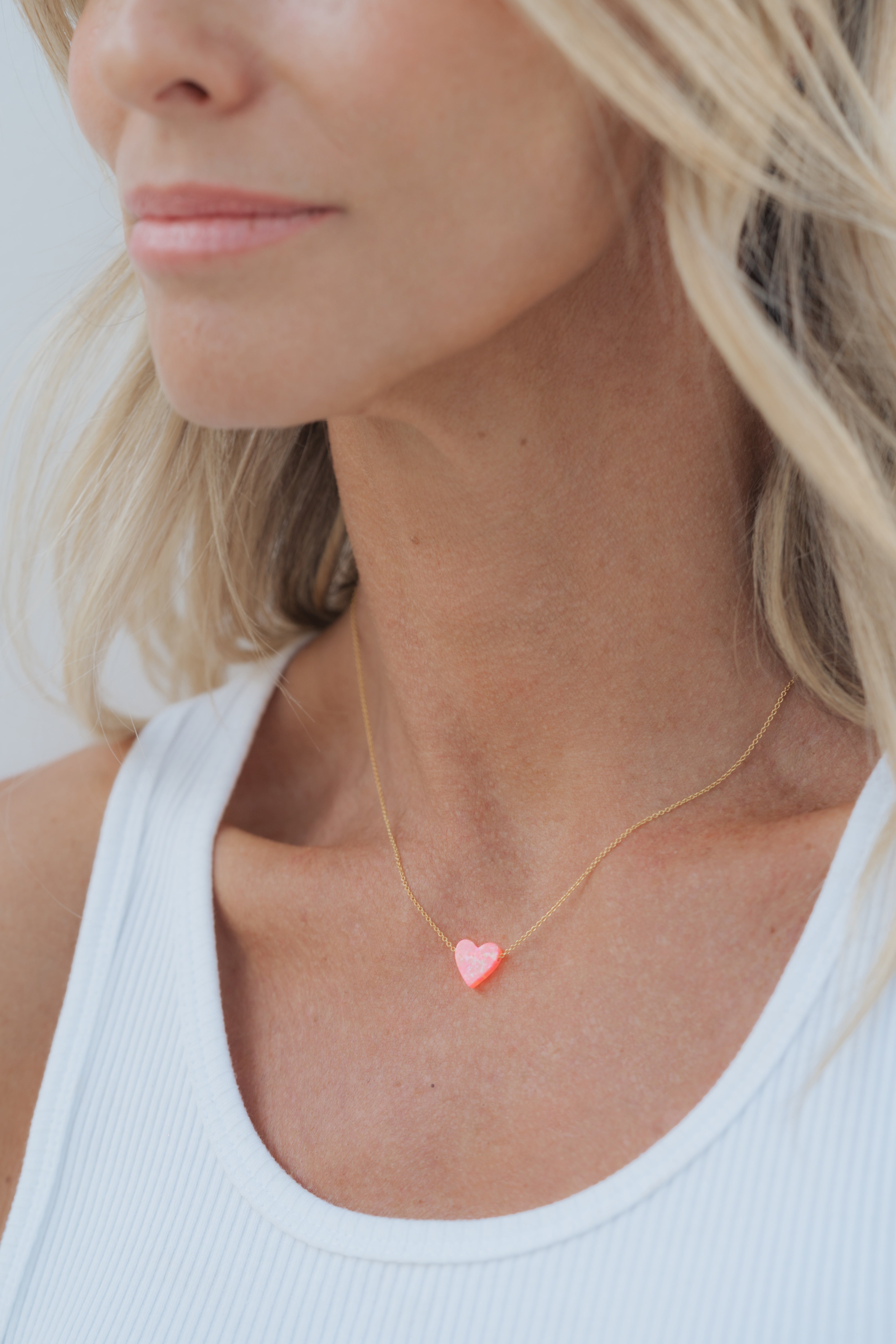 Pink Heart Opal 18K Plated Gold Chain