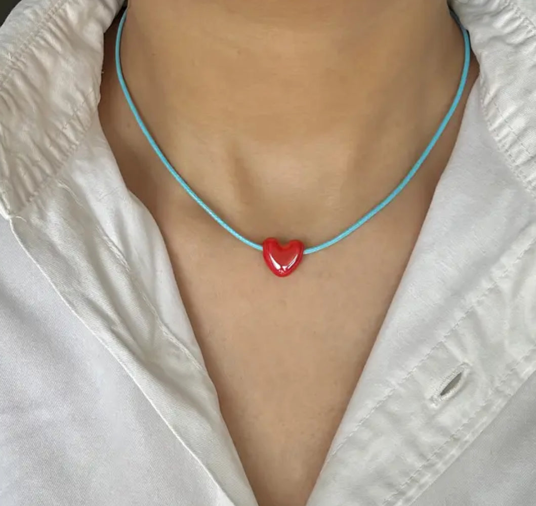 Ceramic red heart necklace