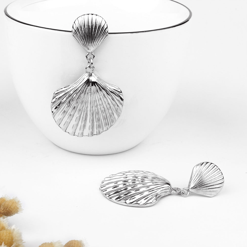 Large Silver Shells Drop Earrings