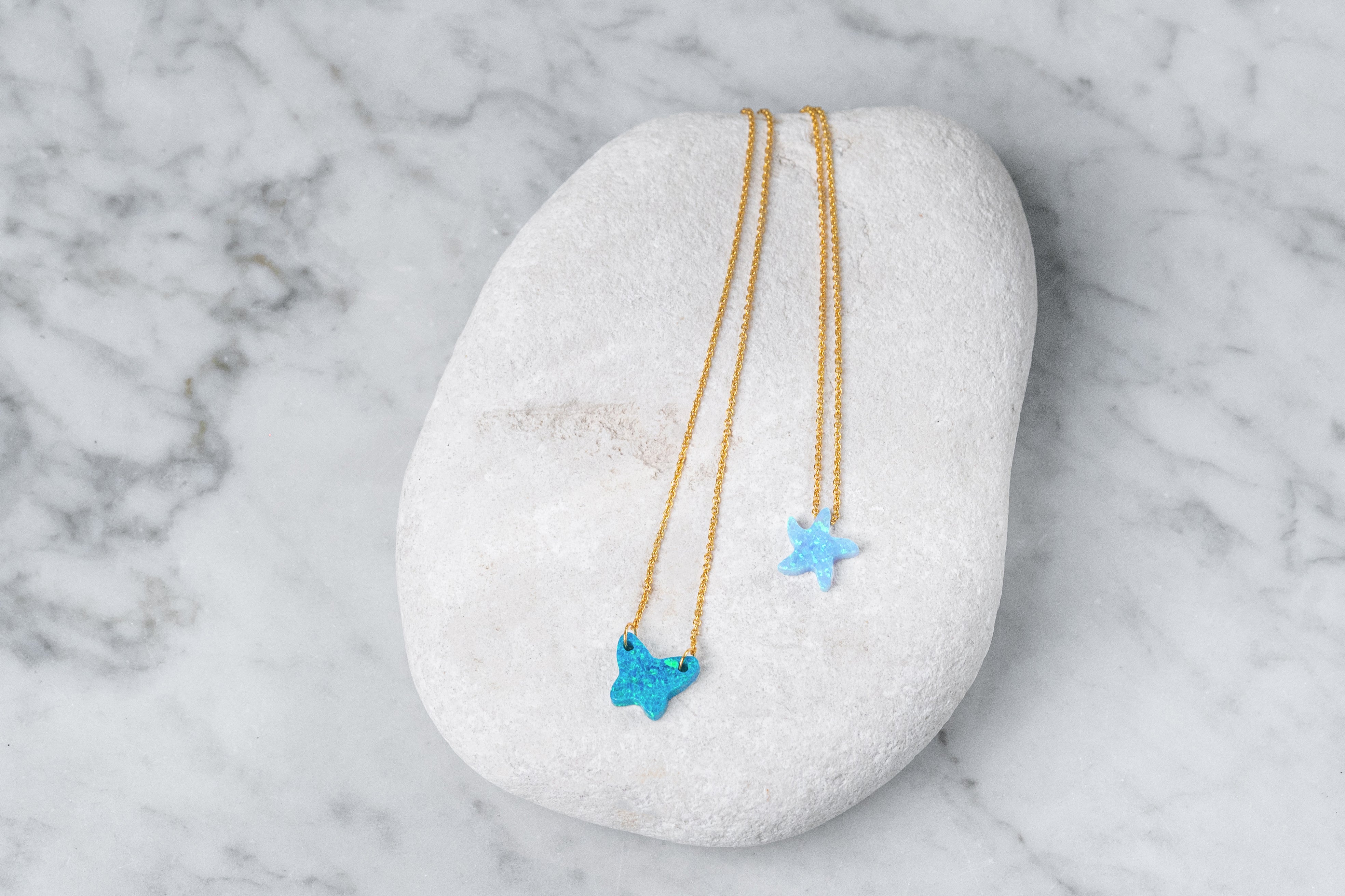 Aqua Starfish Opal 18K Plated Gold Chain