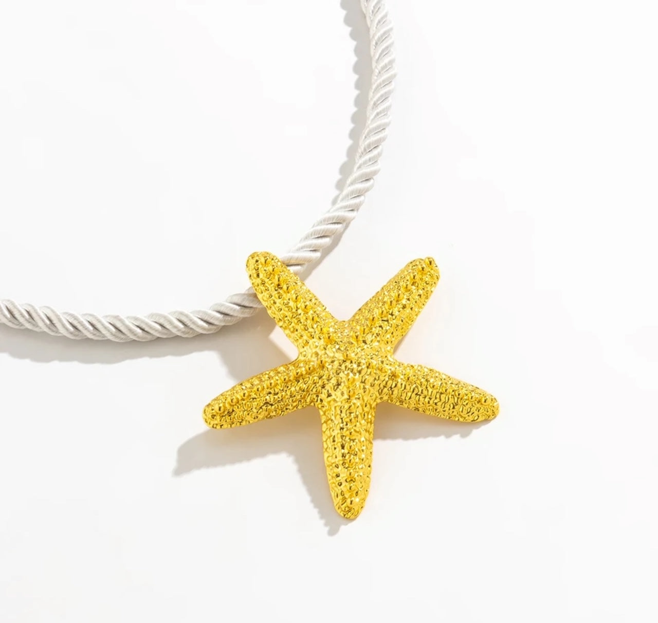 Metal Starfish Pendant Necklace with white rope chain