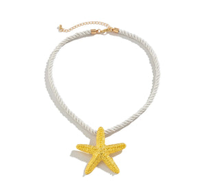 Metal Starfish Pendant Necklace with white rope chain