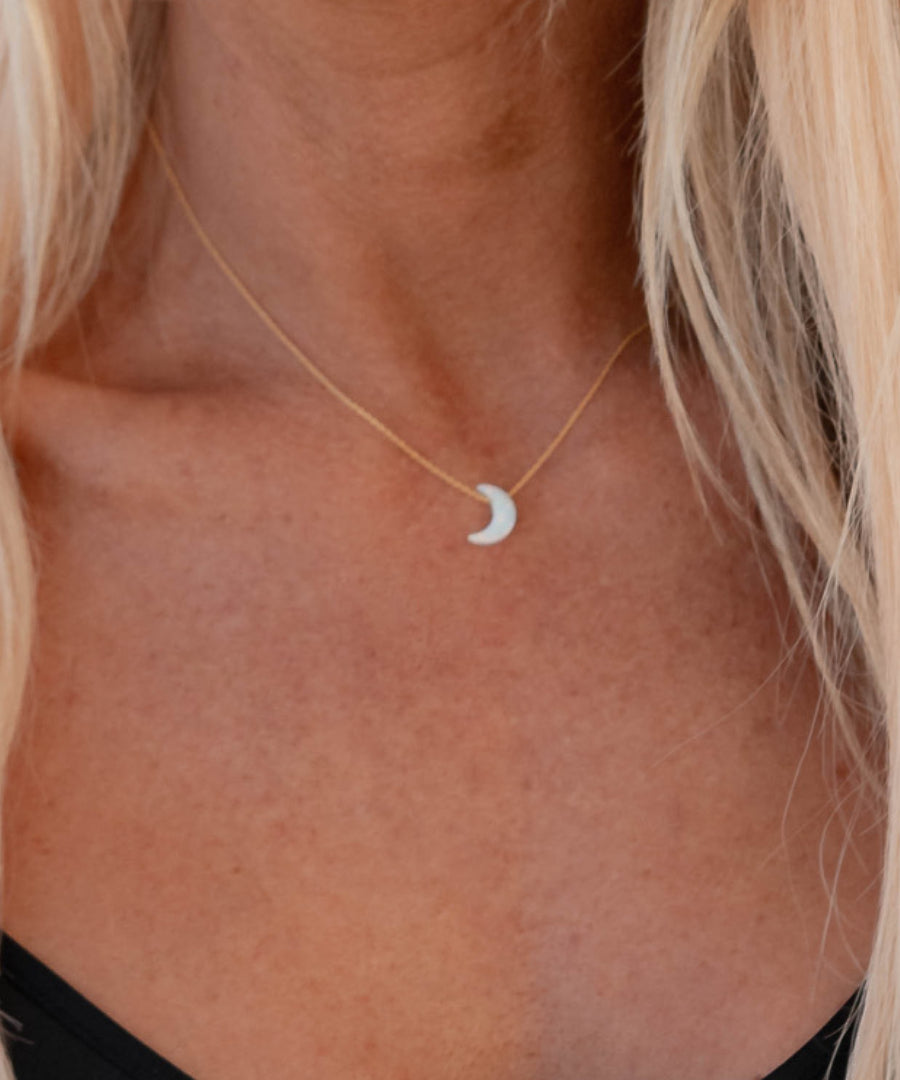 Crescent moon necklace store white gold